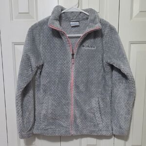 Columbia Soft Gray Jacket with Pink Trim Girls L